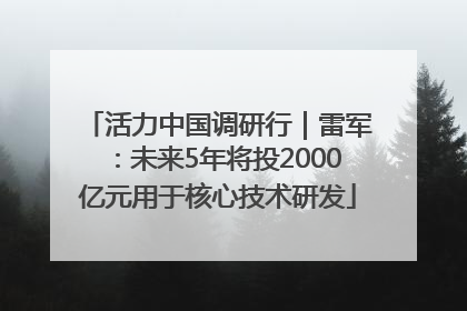 活力中国调研行｜雷军：未来5年将投2000亿元用于核心技术研发